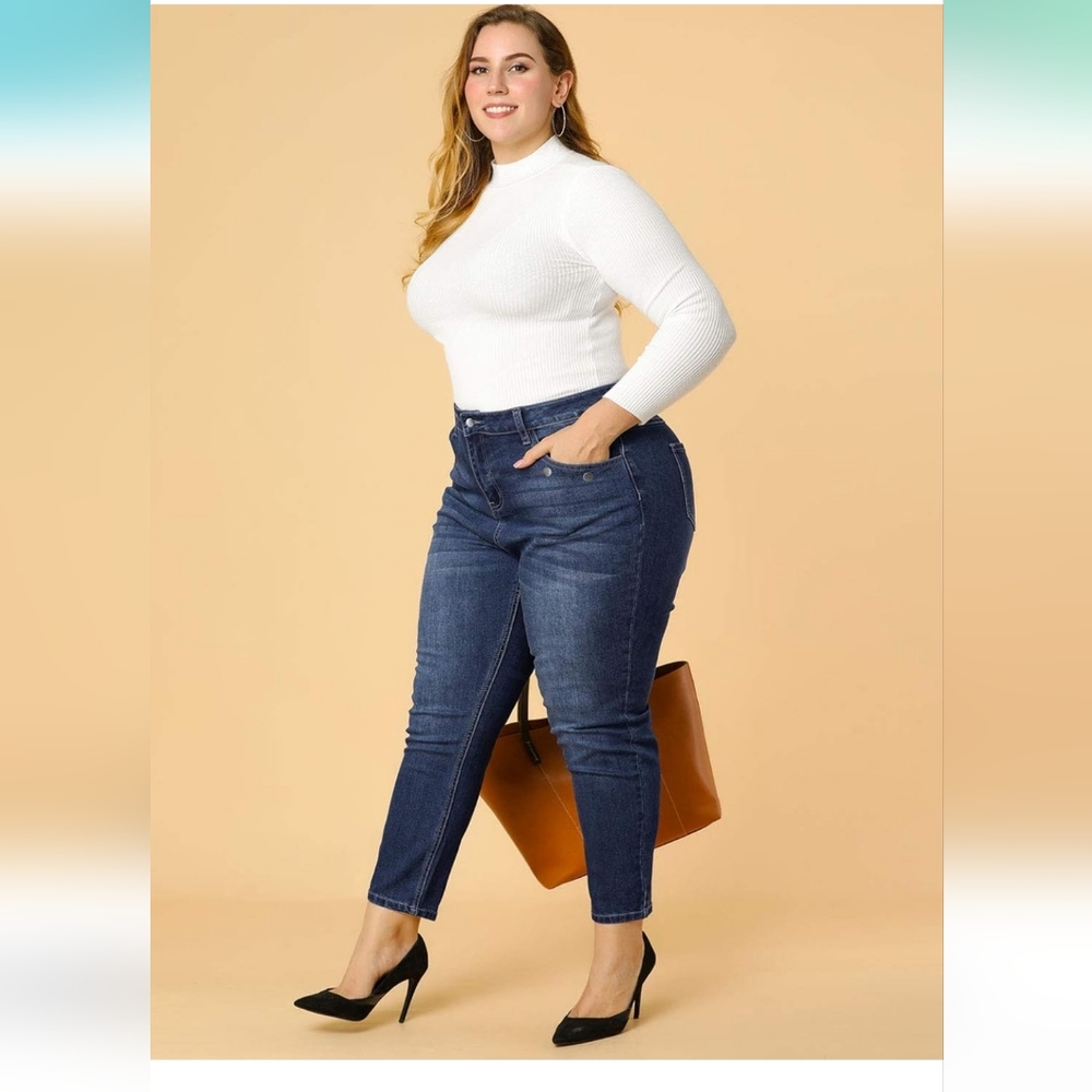 Agnes Orinda Women's Plus Size Denim Jeans Mid Rise Stretch Washed Skinny Casual